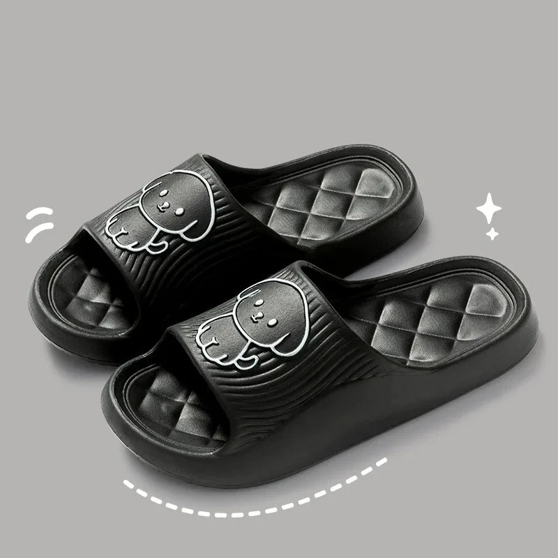 Cute Couple Pillow Slippers – Women’s Summer 2024 Non-Slip Indoor Bath Sandals with Thick EVA Sole