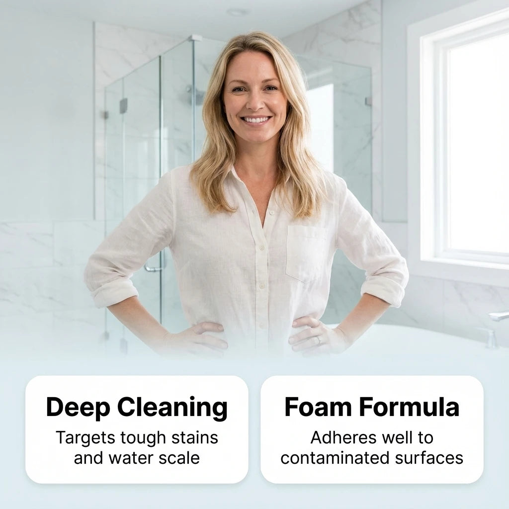 Multi-Purpose Bathroom Cleaner Spray – Active Foam Toilet Deodorizer, Limescale Remover for Tile & Grout with Lemon Fragrance