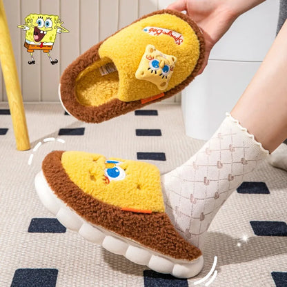 SpongeBob Suede House Slippers for Men & Women — Slip-On Fuzzy Indoor/Outdoor Shoes with Faux Fur Lining