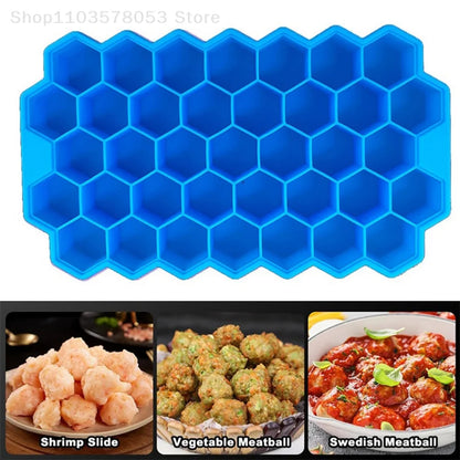 37-Grids Silicone Meatball Mold with Lid – Honeycomb Rice, Fish & Beef Ball Maker – Kitchen Food Shaping Tool & Storage Tray