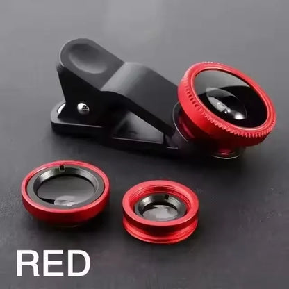 3-in-1 Fisheye Wide Angle Smartphone Camera Lens - Clip-On Macro & Zoom Lens for iPhone Xiaomi Redmi