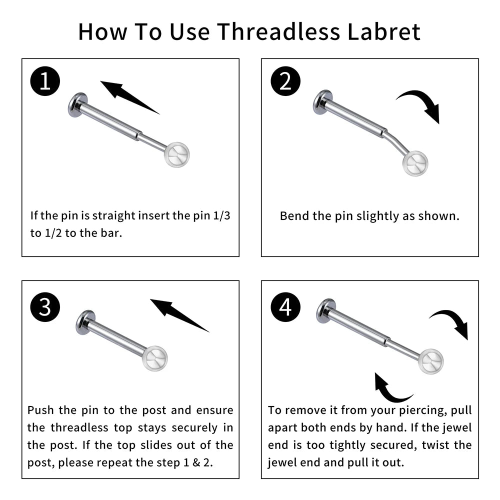 ASTM F136 Titanium Labret Stud Earrings – Threadless Push Pin Nose, Tragus, Cartilage & Helix Piercing Jewelry 16G/18G