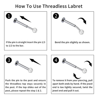 ASTM F136 Titanium Labret Stud Earrings – Threadless Push Pin Nose, Tragus, Cartilage & Helix Piercing Jewelry 16G/18G