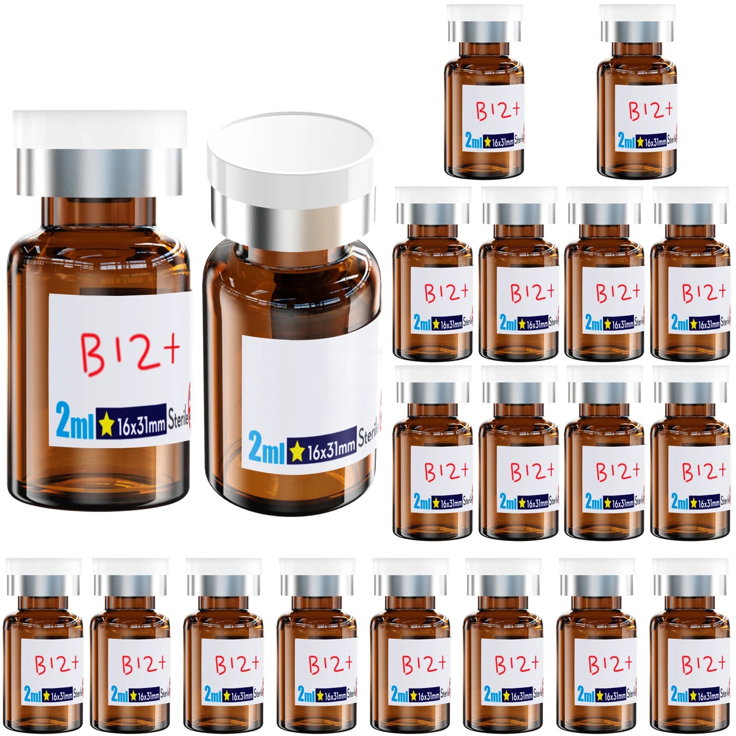 Sterile Glass Vials with Rubber Stopper & Aluminum Cap – 20pcs Individually Packaged, Burr-Free