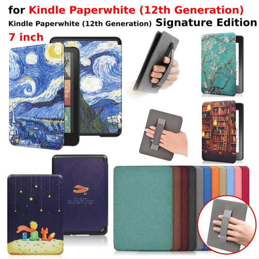 SA568B Leather Case for Kindle Paperwhite 12th Gen 2024 Signature Edition – 7-Inch Cover with Hand Strap & Auto Sleep