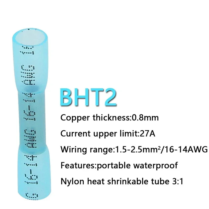 10/50/100/200PCS Heat Shrink Butt Connectors – AWG 24-10 (0.3-6.0mm²) Waterproof Insulated Wire Crimp Terminals for Automotive Cables