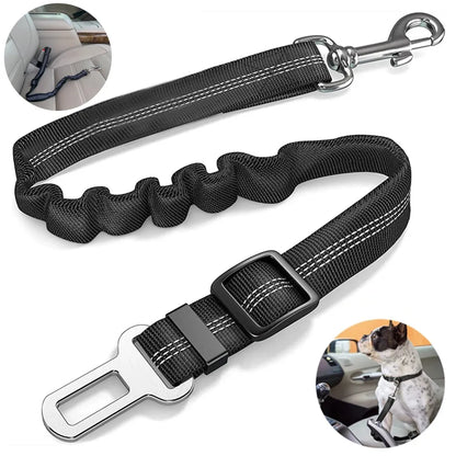 Durable Nylon Dog Seat Belt - Adjustable Reflective Elastic Lead for Small & Large Dogs - Ensures Puppy Travel Car Safety, Ideal for French Bulldogs