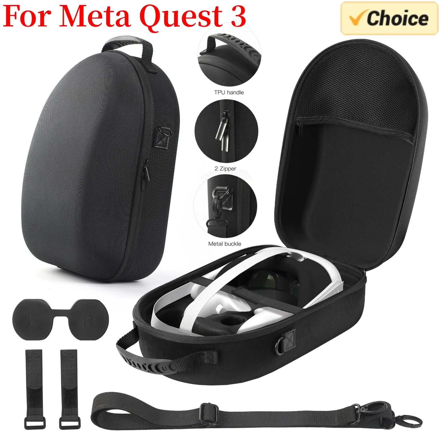 Meta Quest 3 VR Headset Hard EVA Carrying Case with Shoulder Strap – Travel Storage Bag for VR Accessories