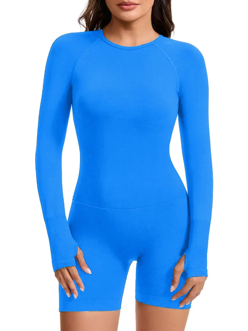 NCLAGEN Women’s Impact Long Sleeve Yoga Jumpsuit – One-Piece Fitness Playsuit, Backless Gym Workout Sportswear Bodysuit
