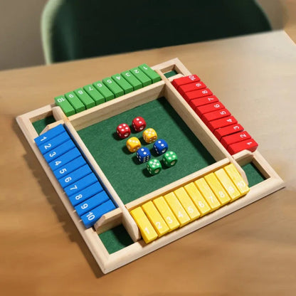 Wooden Arithmetic Dice Board Game – Flip Card Box with 4-Sided Number Tiles, Fun Multiplayer Family & Party Game