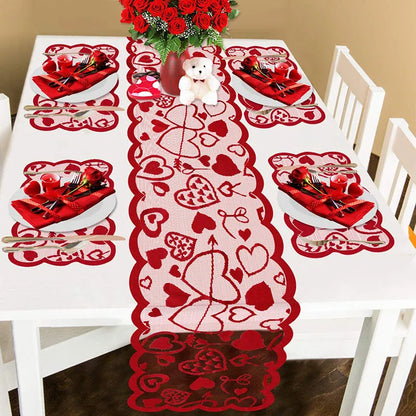 Valentine's Day Love Heart Hollow Lace Table Runner - Romantic Decor for Weddings and Parties