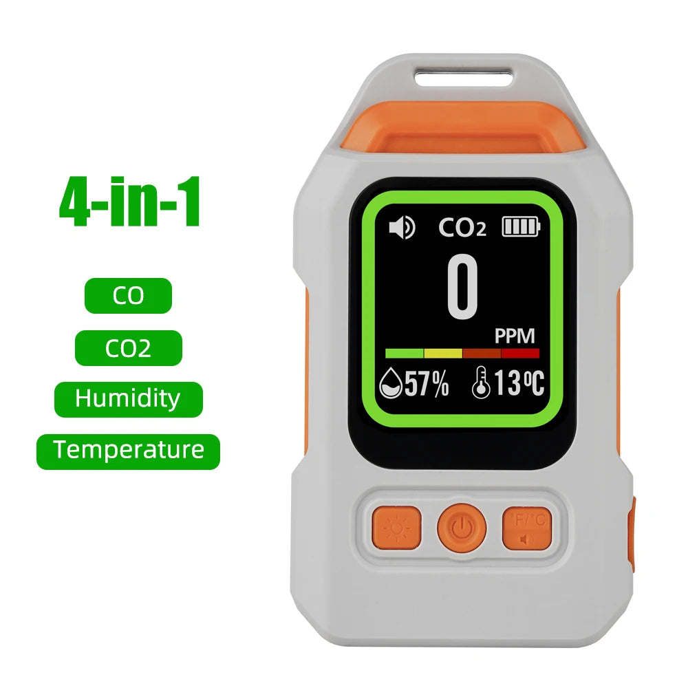 Yieryi 3-in-1 CO Gas Leak Detector - Portable Carbon Monoxide Alarm with Flashlight, Temperature & Humidity Meter for Indoor Use