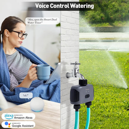 Insoma Automatic Water Timer with WiFi Hub - 2 Outlet Garden Irrigation System, Sprinkler Programmer, Alexa Compatible