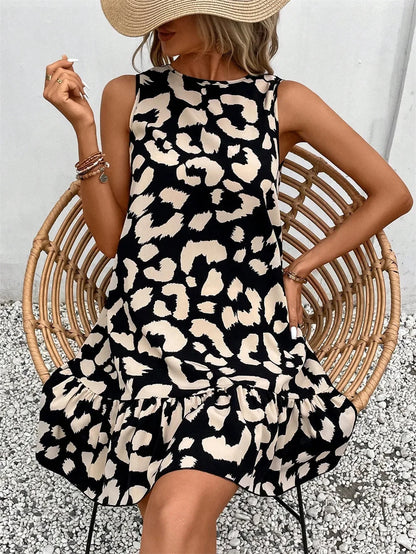 Women’s Summer Sleeveless Leopard Print Mini Dress — Casual Slim A-Line Dress