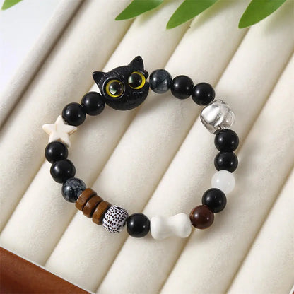 Luminous Cat Matching Bracelets for Couples | Glow-in-the-Dark Black & White Friendship Bangles | Cute Gift for Him & Her