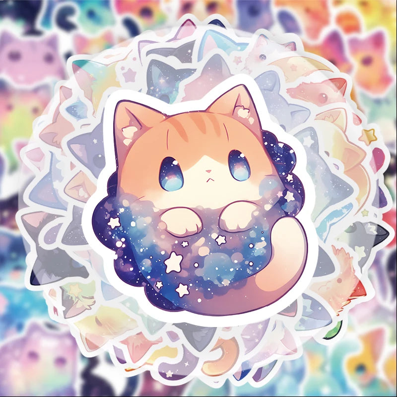 50-Piece Dreamy Cat Sticker Set - Cute Decorative Decals for Water Bottles, Laptops, Phones, Suitcases and DIY Gifts