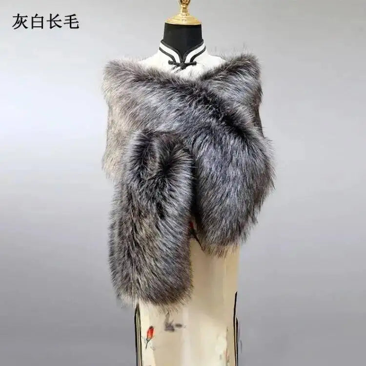 32-Color Luxury Faux Fox Fur Shawl – Women’s Plush Winter Scarf, Wrap & Cape for Wedding & Coat
