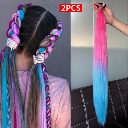2pcs Purple Synthetic Braiding Hair – Long Straight DIY Braided Ponytail Hairpieces for Women, Party & Stage Hair Accessories