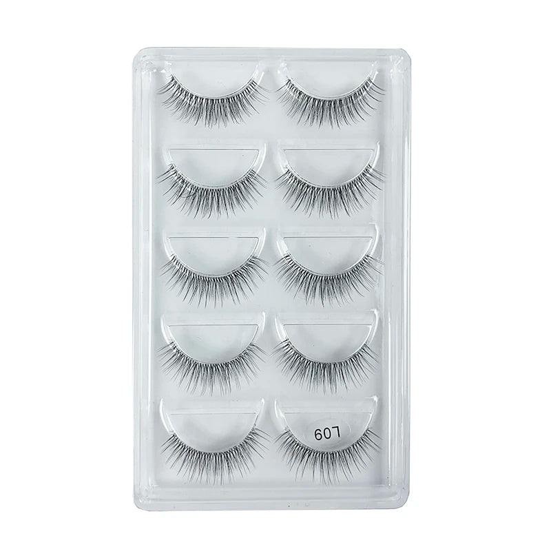 5 Pairs Manga Style Cosplay False Eyelashes – Soft Natural Short Mink Strip Lashes with Clear Band