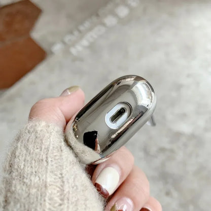 Electroplated Silver AirPods Protective Case - Mirror Finish Cover with Hook for AirPods 1/2/3/4 & Pro 2/3
