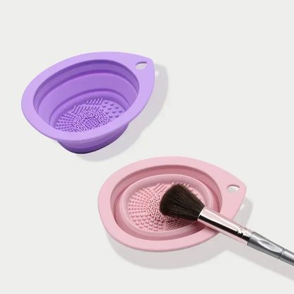 Silicone Makeup Brush Cleaner Bowl – Folding Powder Puff & Eyeshadow Brush Washing Mat, Soft Beauty Scrubber Tool