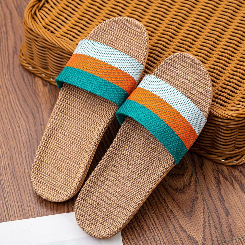 Women's Summer Linen Slippers – Lightweight EVA Flat Sandals, Casual Home Shoes
