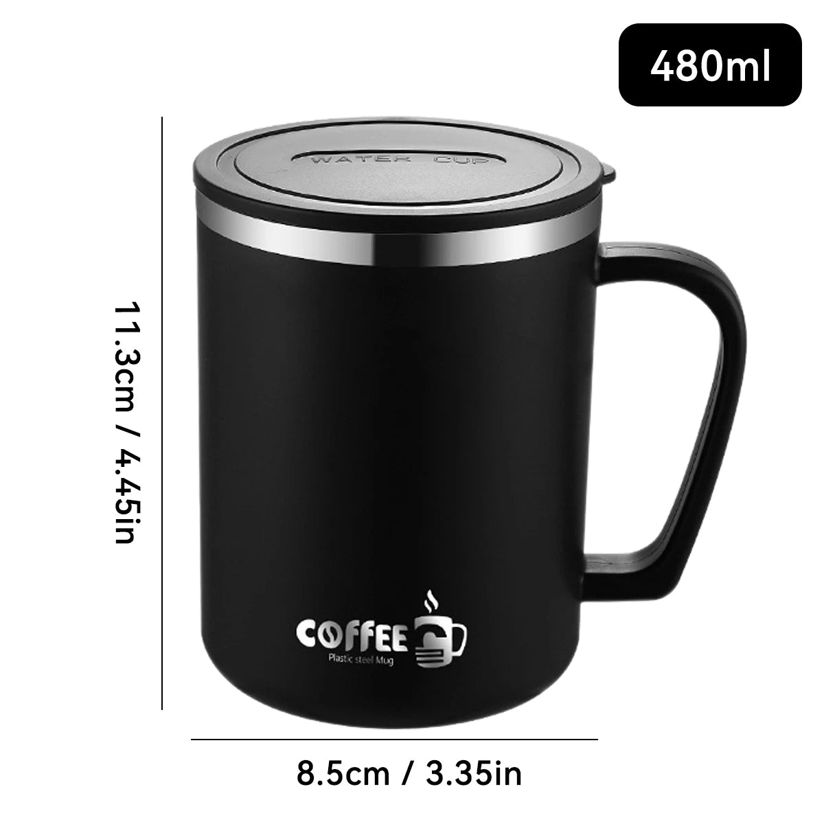 WORTHBUY 480ml Stainless Steel Insulated Coffee Mug – Double Layer Thermal Travel Cup with Lid, Handle & Leak-Proof Design