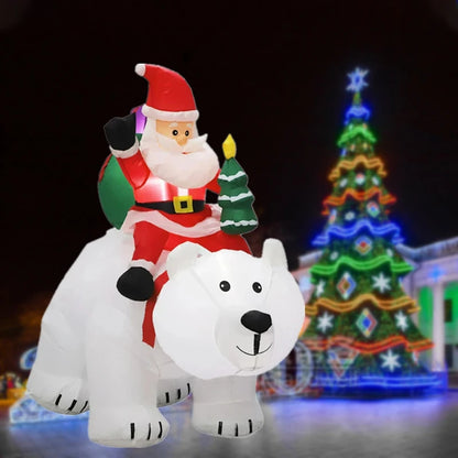 2.1M Inflatable Santa Claus Riding Polar Bear – LED Luminous Toy for Indoor and Outdoor Christmas Holiday Courtyard Decoration