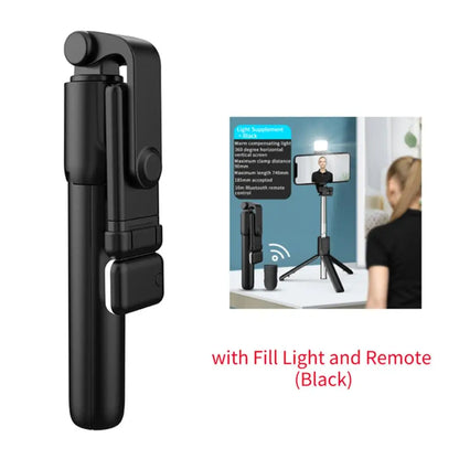 Portable Bluetooth Selfie Stick Tripod with Remote Shutter & Fill Light – Extendable Wireless Phone Stand