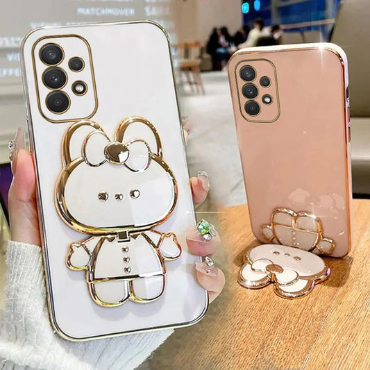 Cute Rabbit Phone Holder Case with Makeup Mirror – Compatible with Samsung Galaxy A13/A23/A32/A33/A52/A52S/A53/A72/A73 4G & 5G for Women