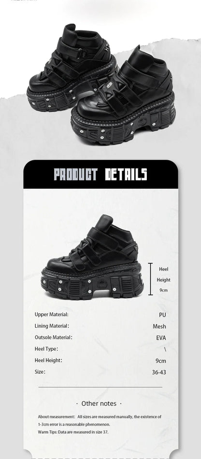 2025 Women’s Punk Gothic Ankle Boots – Lace-Up Platform Shoes with 9CM Heel & Metal Decor