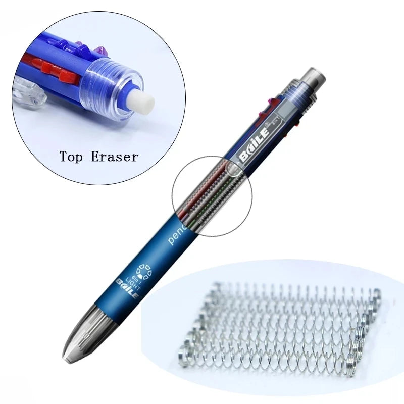 6 in 1 Multicolor Ballpoint Pen & Pencil – 5 Color Ball Pen + 1 Automatic Pencil with Eraser for School & Office Writing