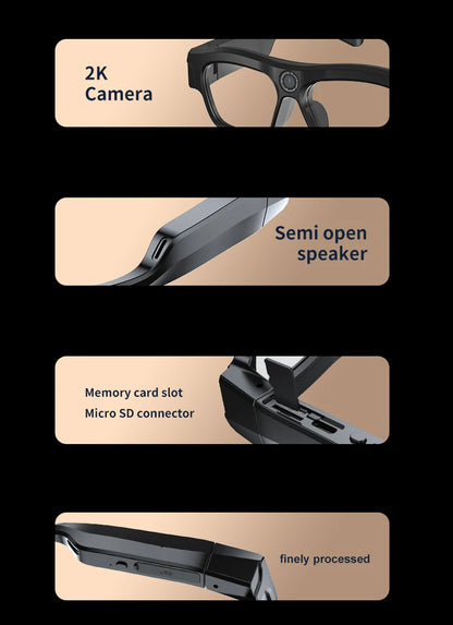 4K Bluetooth HD Video Glasses – Mini Smart Camera for Driving, Cycling, Wireless Music, and Hands-Free Calls