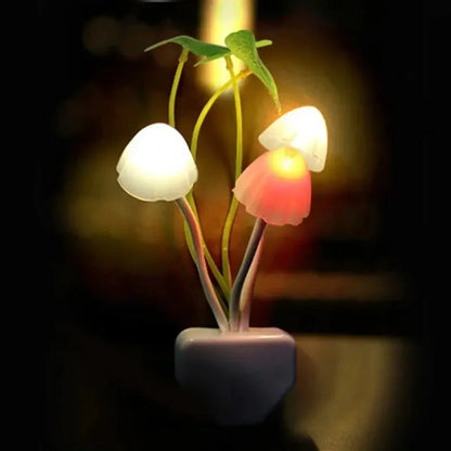 Mushroom Night Light with Light Sensor – Colorful LED Novelty Fungus Lamp 220V EU/US Plug Decorative Bedside Night Light