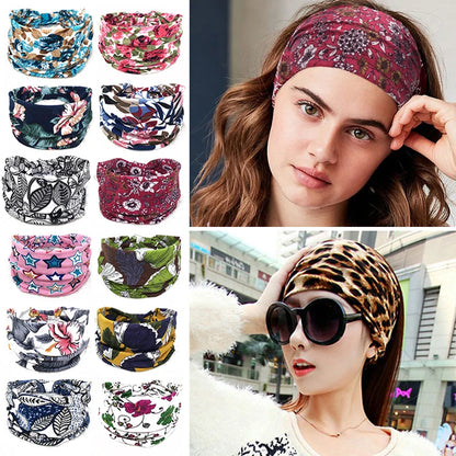 Bohemian Wide Cotton Stretch Headband for Women – Turban Headwrap, Bandage Hairband, Bandana Hair Accessories