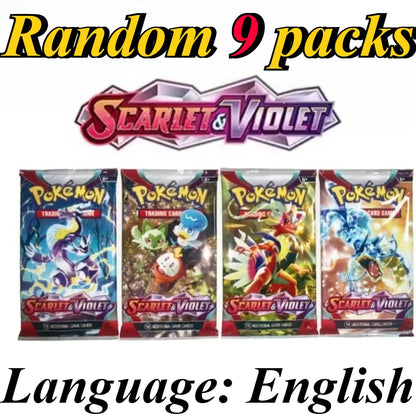 9 Pack Pokémon Trading Cards Set - English Booster Packs with Bright Stars, Prismatic Evolutions and Paldean Fates Gift Collection