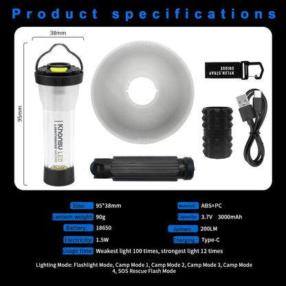 Portable Camping Lantern 3000mAh - Rechargeable Waterproof Outdoor Lighthouse Flashlight for Camping and Hiking