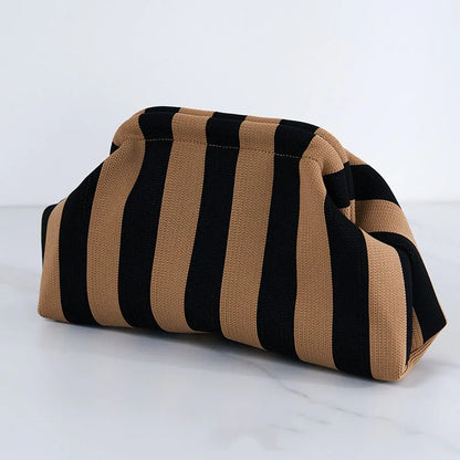 Women’s Summer Woven Crochet Clutch Bag – Ruched Cloud Dumpling Handbag, Colorblock Knit Beach Purse for Casual Use