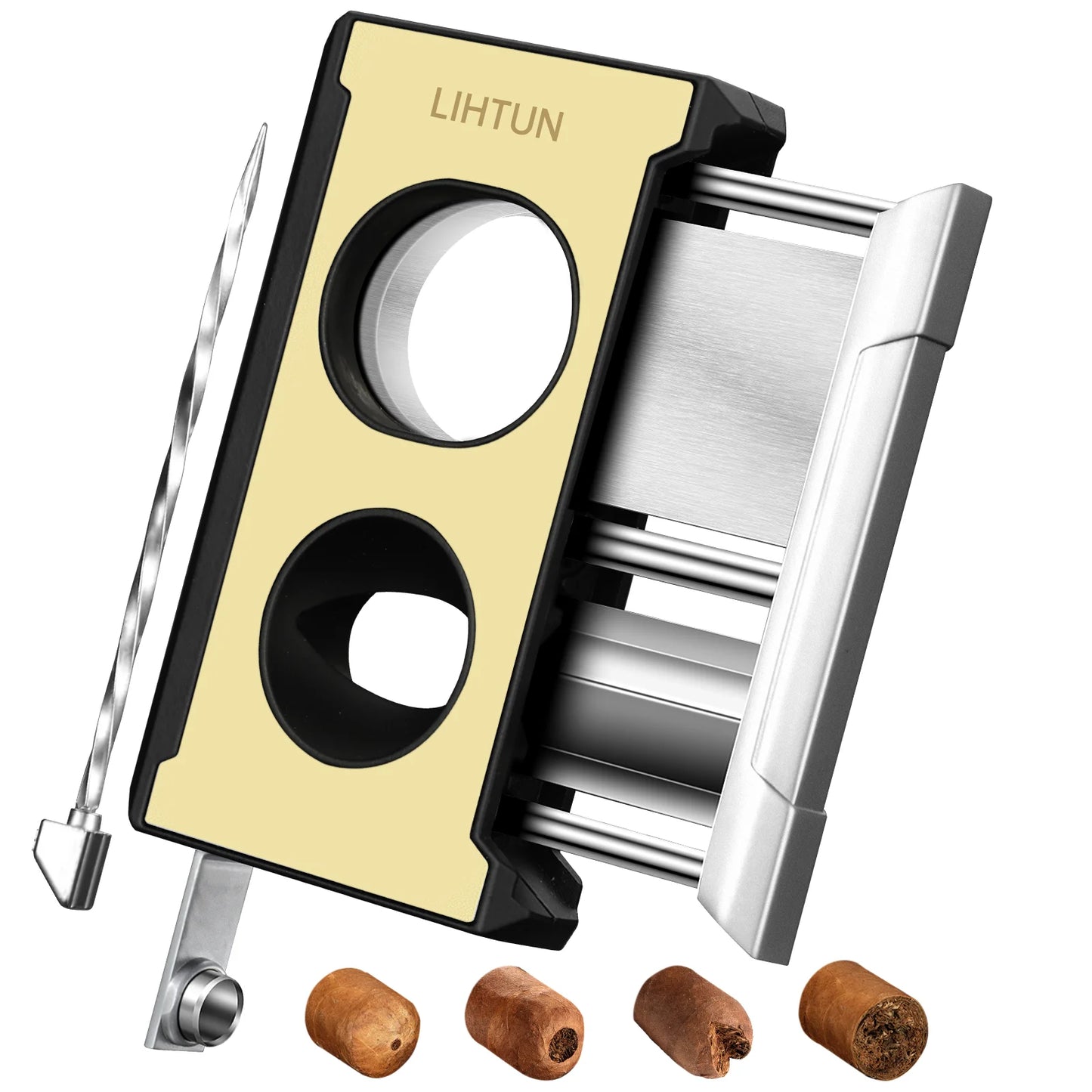 4-in-1 Cigar Cutter Guillotine – Straight Cut, V Cutter, Punch & Draw Enhancer, Stainless Steel Cigar Clippers