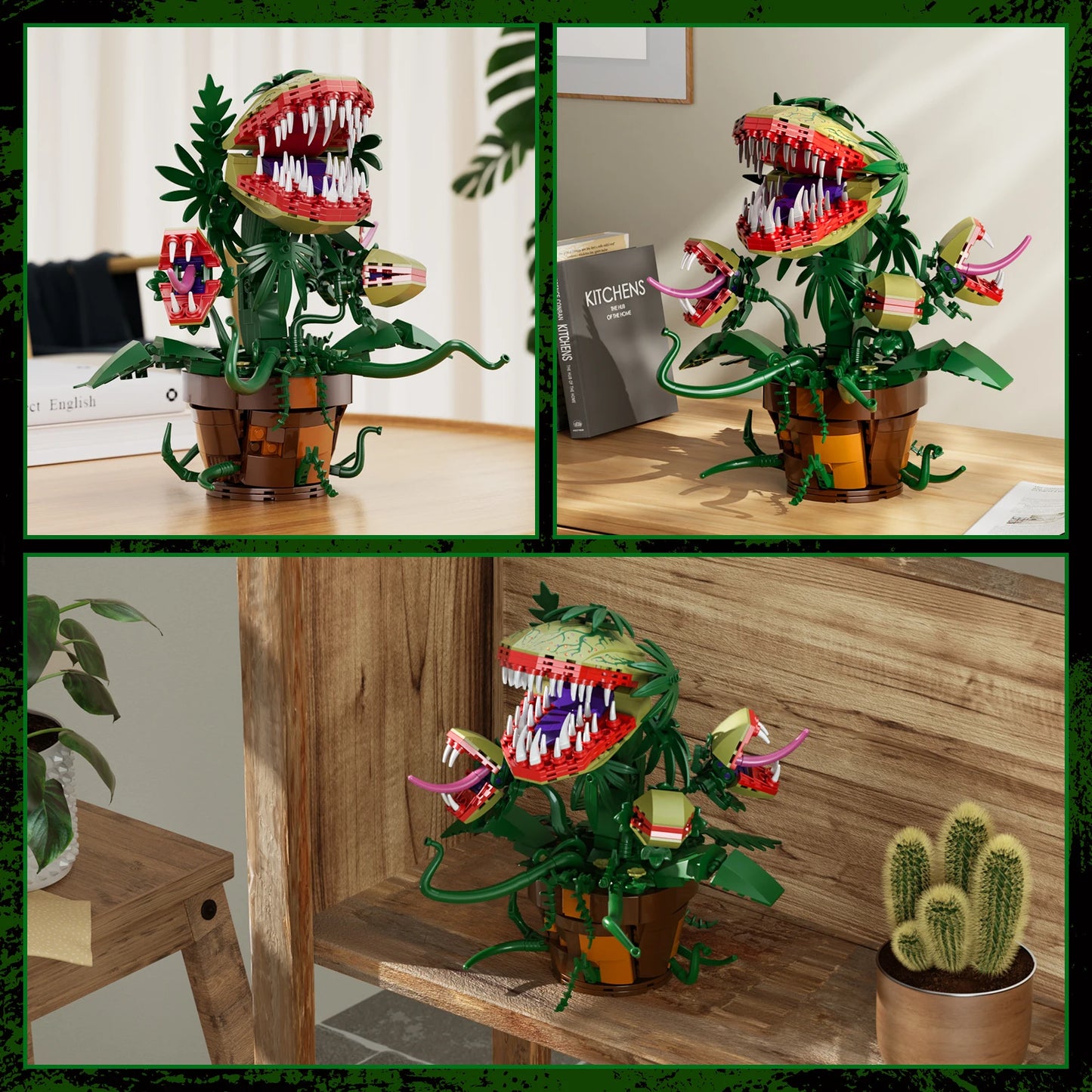 Audrey II Piranha Plant Building Blocks – 4 Openable Mouths Horror Shop Cannibal Toy, Halloween Gift for Kids