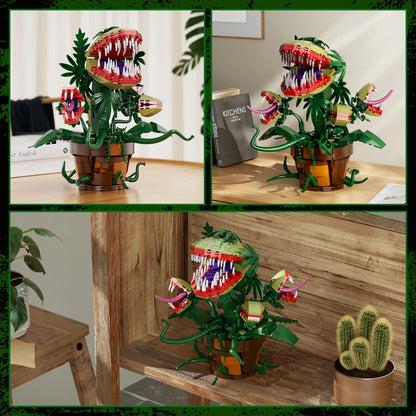 Audrey II Piranha Plant Building Blocks – 4 Openable Mouths Horror Shop Cannibal Toy, Halloween Gift for Kids