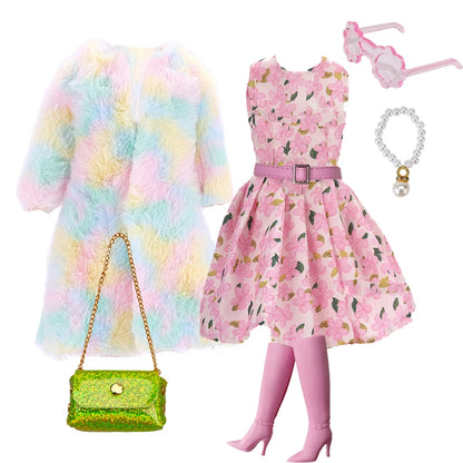 30cm Doll Winter Outfit – Plush Overcoat, Hats, Handbags & Shoes, DIY Fashion Doll Accessories