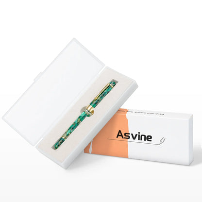 Asvine P20 Piston Filling Fountain Pen – Acrylic with Beautiful Patterns, EF/F/M Nib, Golden Clip, Smooth Writing Office Gift Pen