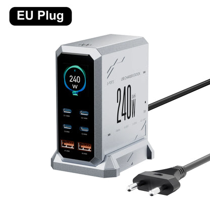 240W GaN Charging Station - 6-in-1 140W PD3.1 PPS USB-C Fast Charger with Digital Display