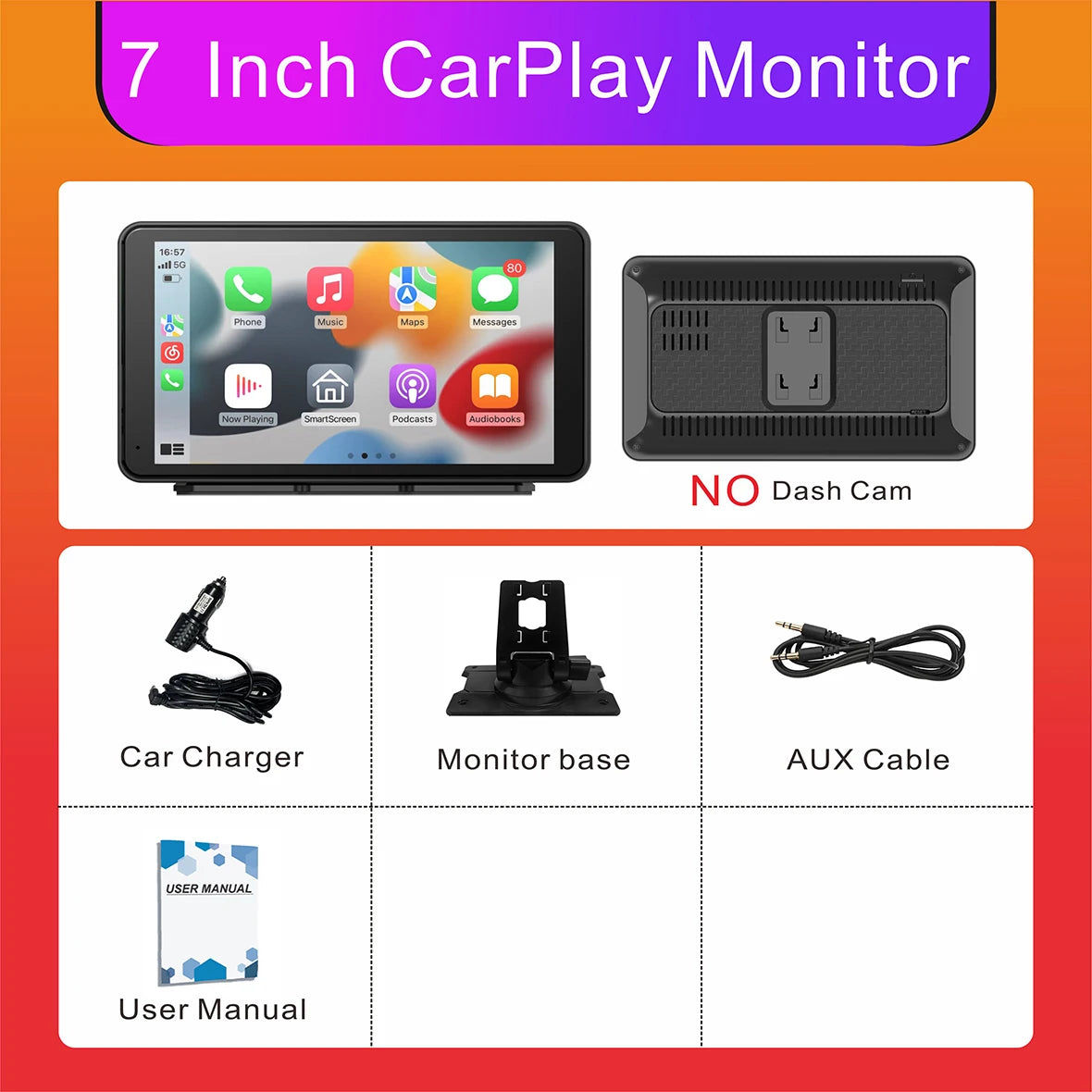 Portable Wireless CarPlay Screen - Universal Android Auto Touchscreen Car Stereo System