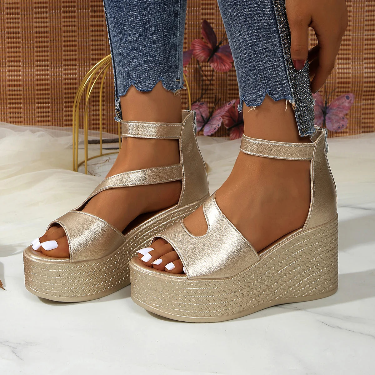 Women’s Summer Wedge Sandals – Casual Non-Slip Peep Toe Elegant Platform Designer Shoes