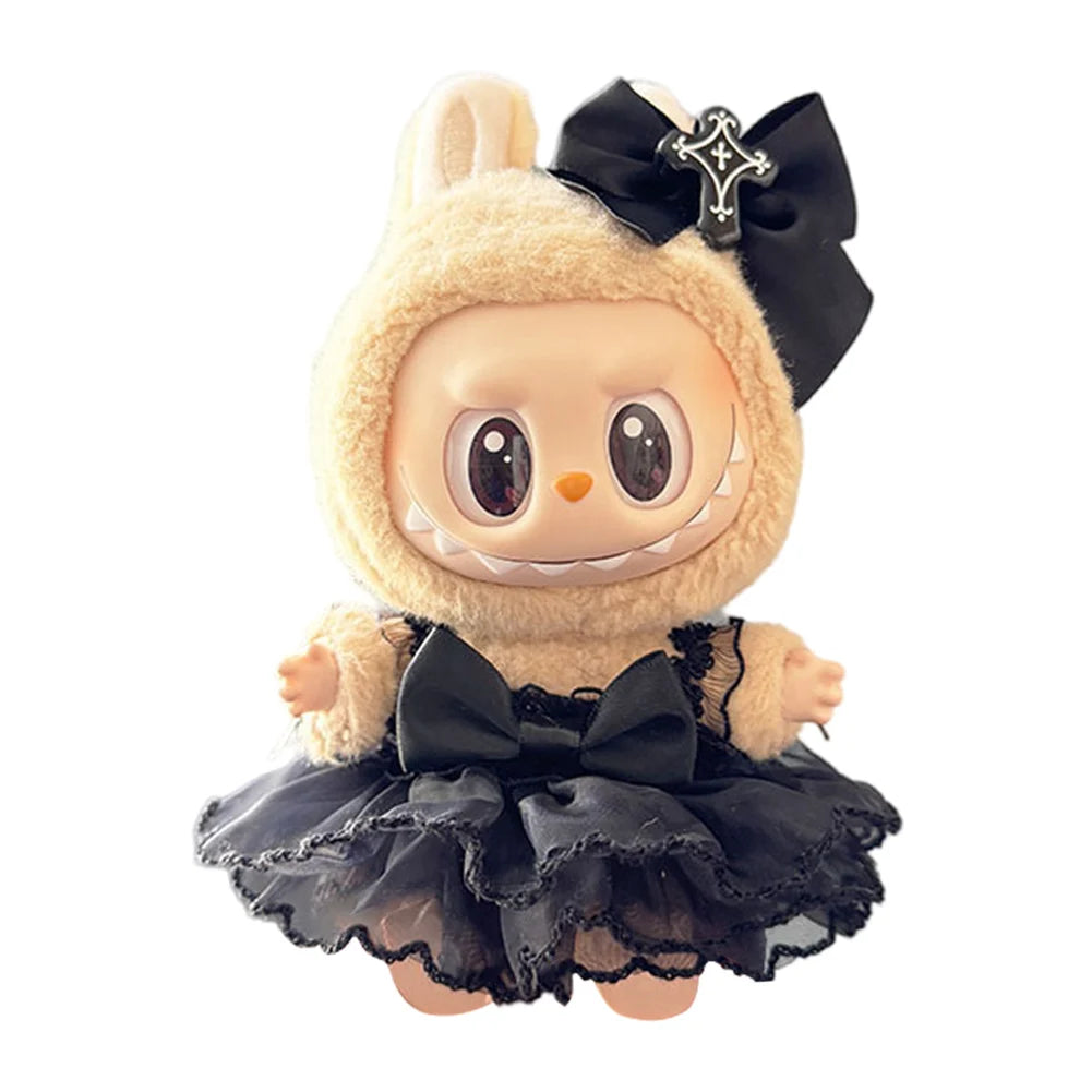 Labubu v1v2 Doll Clothes Outfit (15-17cm) – Sitting Party Bear Accessories with Scarf, Hat & Bag