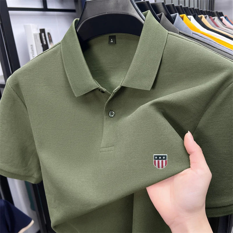 Men's Luxury Cotton Polo Shirt - 100% Cotton Short Sleeve Business Casual Summer Top