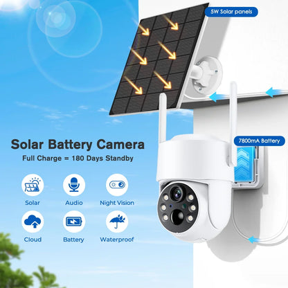 WiFi PTZ Outdoor Solar IP Camera 4MP HD – Wireless Security Surveillance Camera with Built-in Battery & Long Standby (iCsee App)