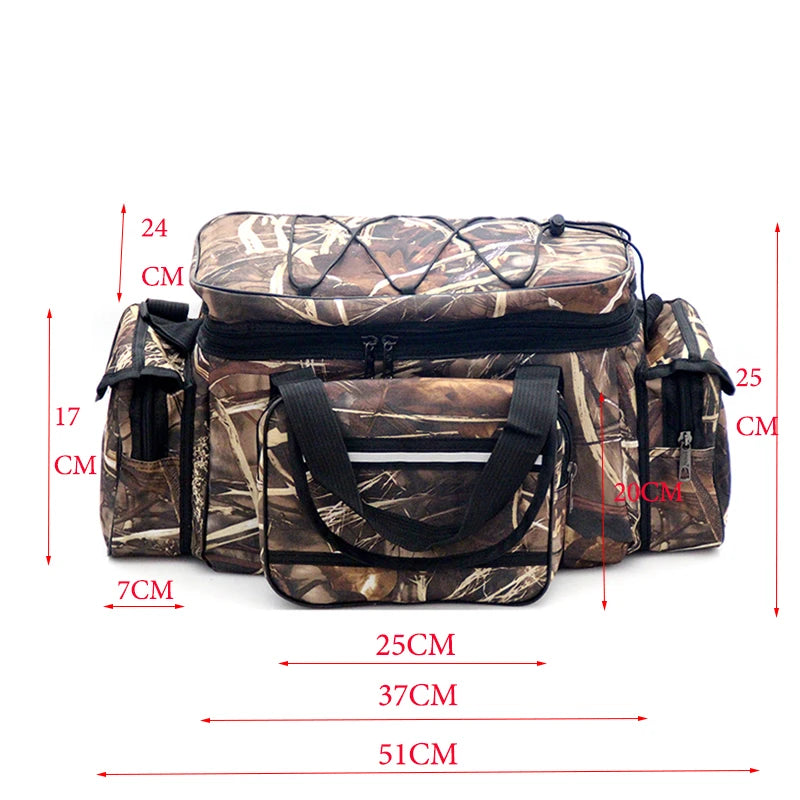 50x30x25cm Waterproof Nylon Fishing Bag – Large Capacity Multi-Purpose Two-Layer Shoulder Tackle Bag for Outdoors